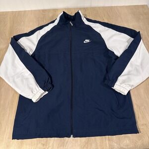 Nike Windbreaker Mens L Navy/White Full Zip Long Sleeve Jacket Polyester Pockets